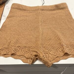 Forever 21 High Waist Knit Shorts in Tan
